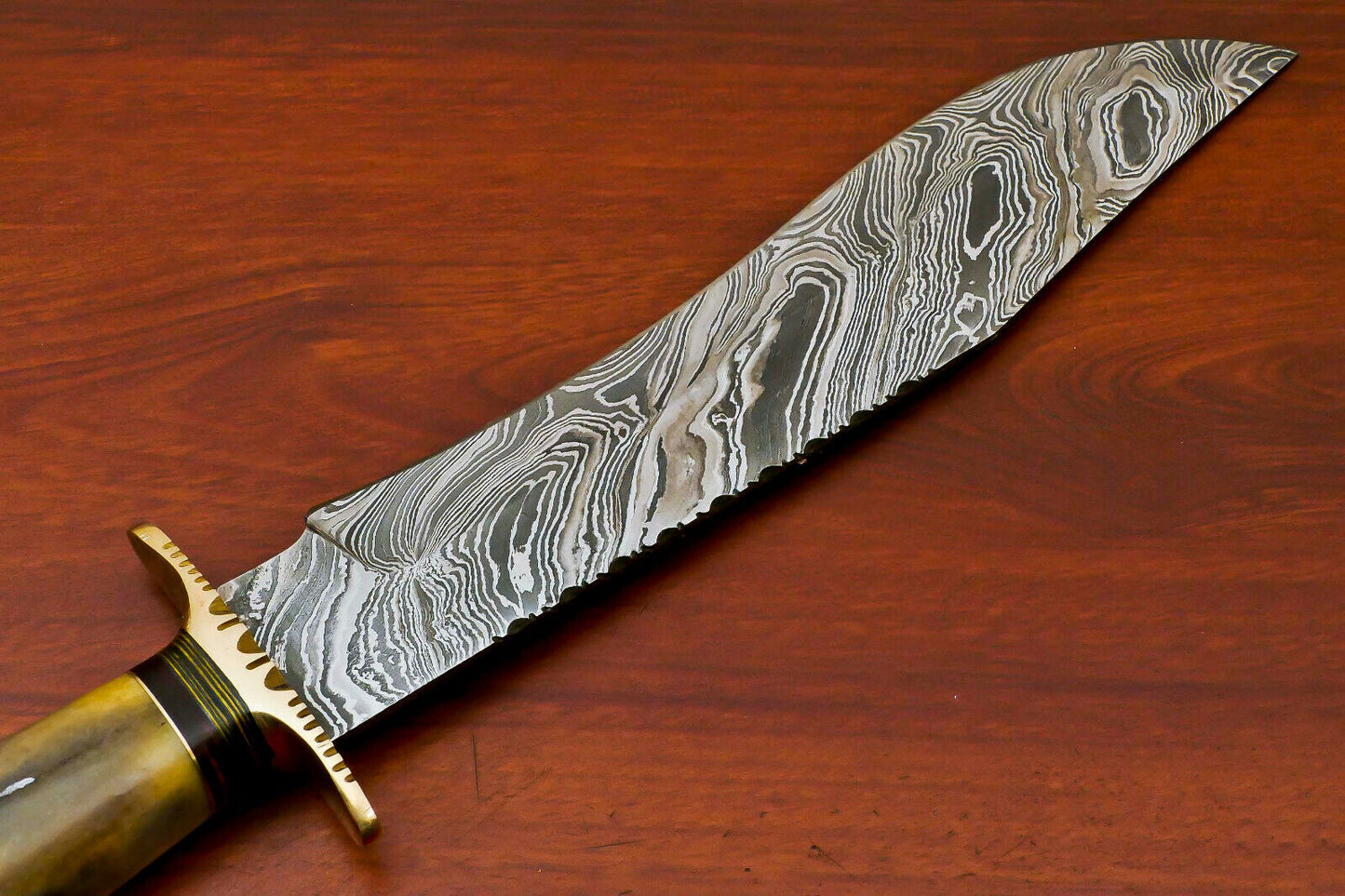 HS-489 Custom Handmade Damascus Bowie-Hunting Knife With Camel Bone Handle