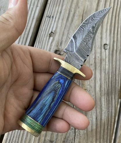 HS-728 Custom Handmade Damascus Steel Skinner Knife - Awesome Hard Wood Handle