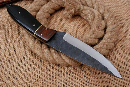 HS-751 Custom Hand Forged Railroad Steel Skinner Knife 8.0 inch Overall Buffalo Horn Handle