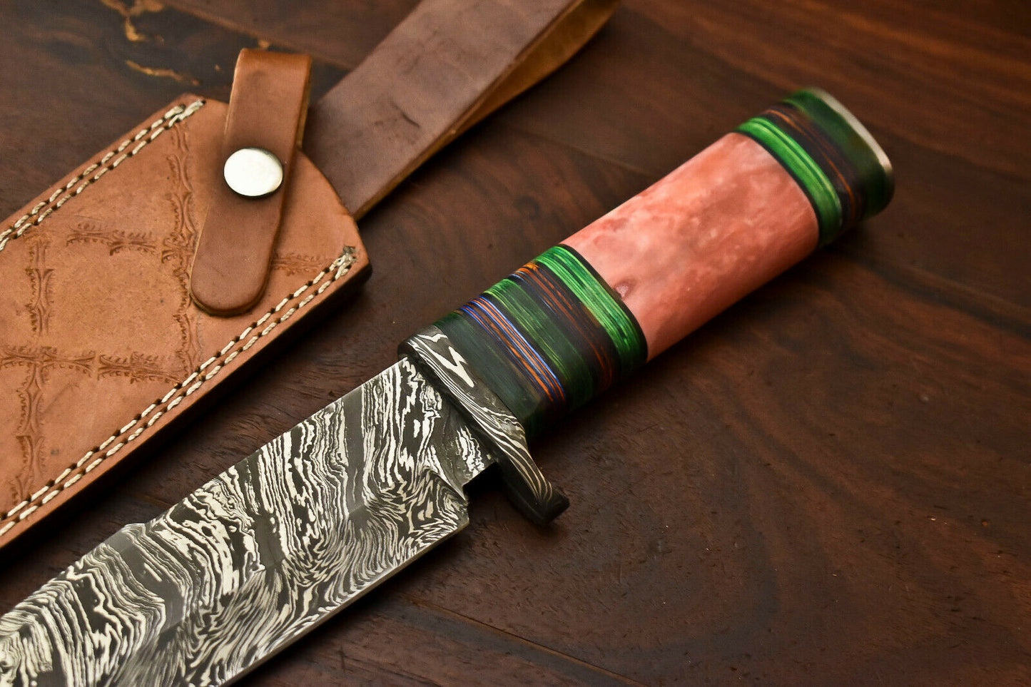 HS-330 | Custom Handmade Damascus Steel Hunitng/Bowie Knife - Colour Camel Bone Handle