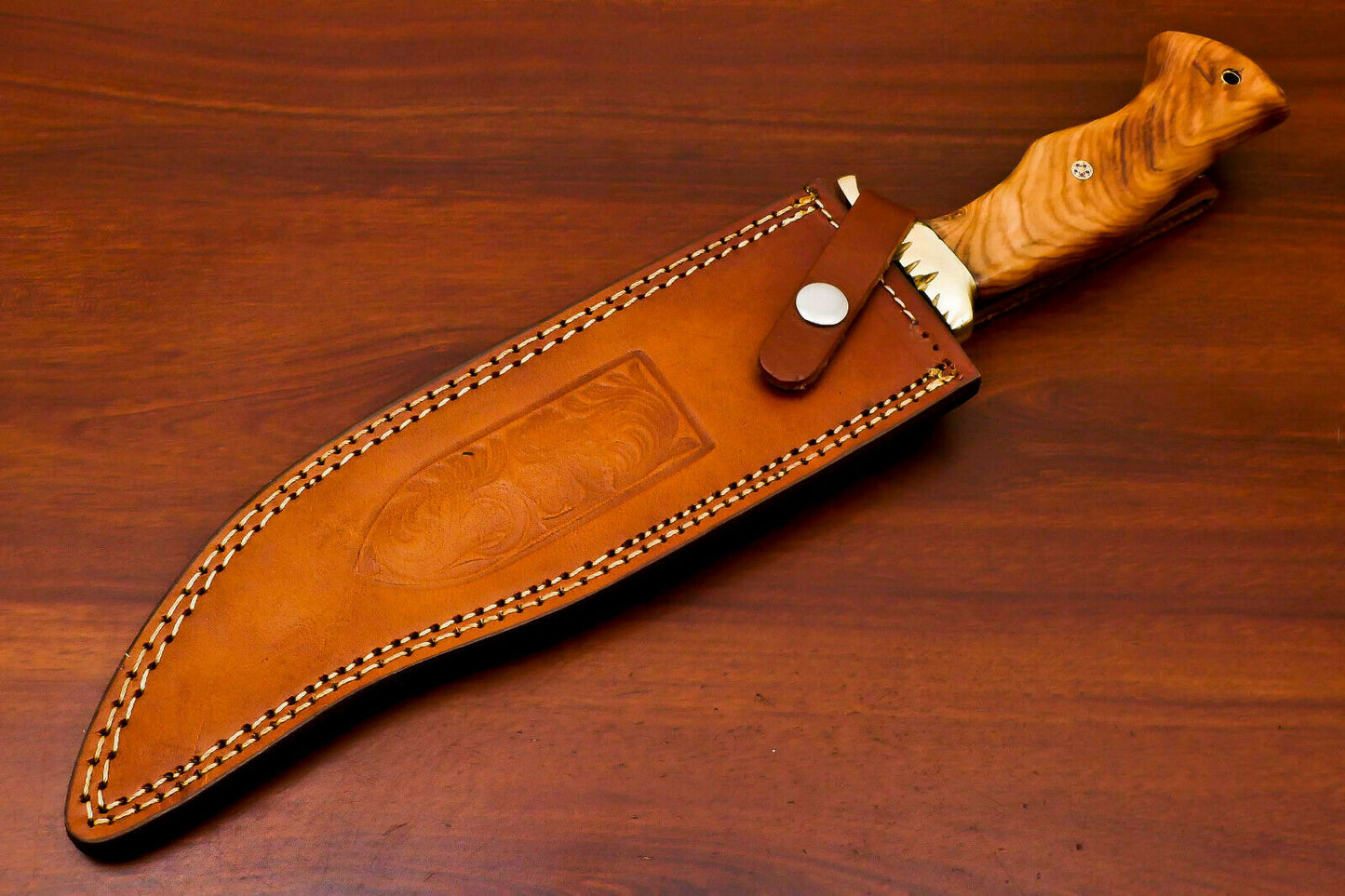 HS-490  Custom Handmade Damascus Bowie-Hunting Knife With Wood Handle