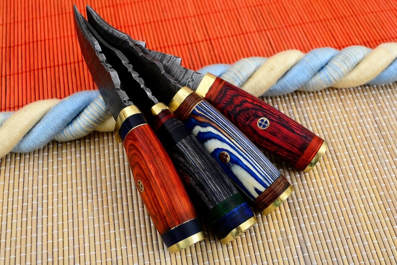 HS Deal 06 - Custom Handmade Damascus Skinner Knife Lot of Four Pecs With Different Handles