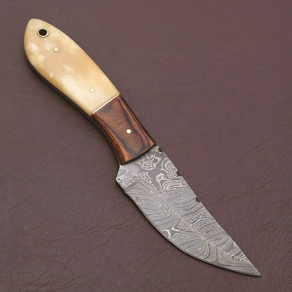 HS-784 Custom Handmade Damascus Skinner Knife With Bone & Wood Handle