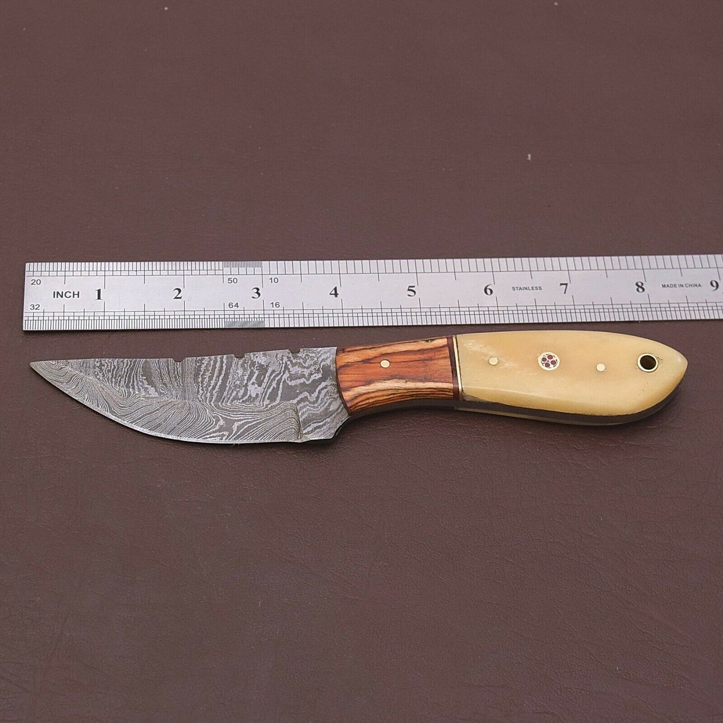 HS-784 Custom Handmade Damascus Skinner Knife With Bone & Wood Handle