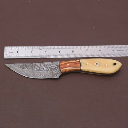 HS-784 Custom Handmade Damascus Skinner Knife With Bone & Wood Handle
