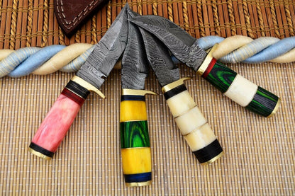 HS Deal 05 - Custom Handmade Damascus Skinner Knife Lot of Four Pecs With Different Handles