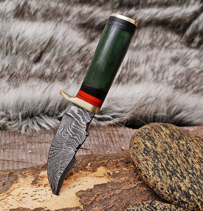 HS-791 Custom Handmade Damascus Skinner/Hunting Knife With Camel Bone Handle