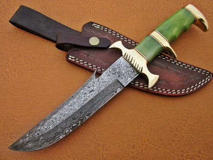 HS-471  Custom Handmade Damascus Hunting Knives With Colour Camel Bone Handle
