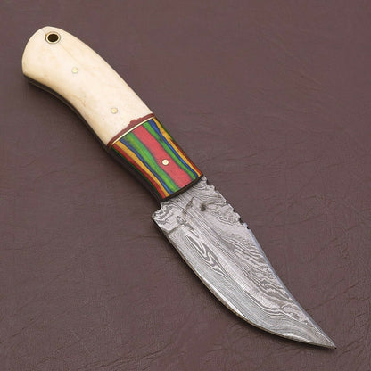 HS-781 Custom Handmade Damascus Skinner Knife With Hard Wood Handle