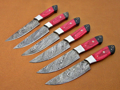HS-196 Custom Handmade Damascus Steak Knives With Hard Wood Handle