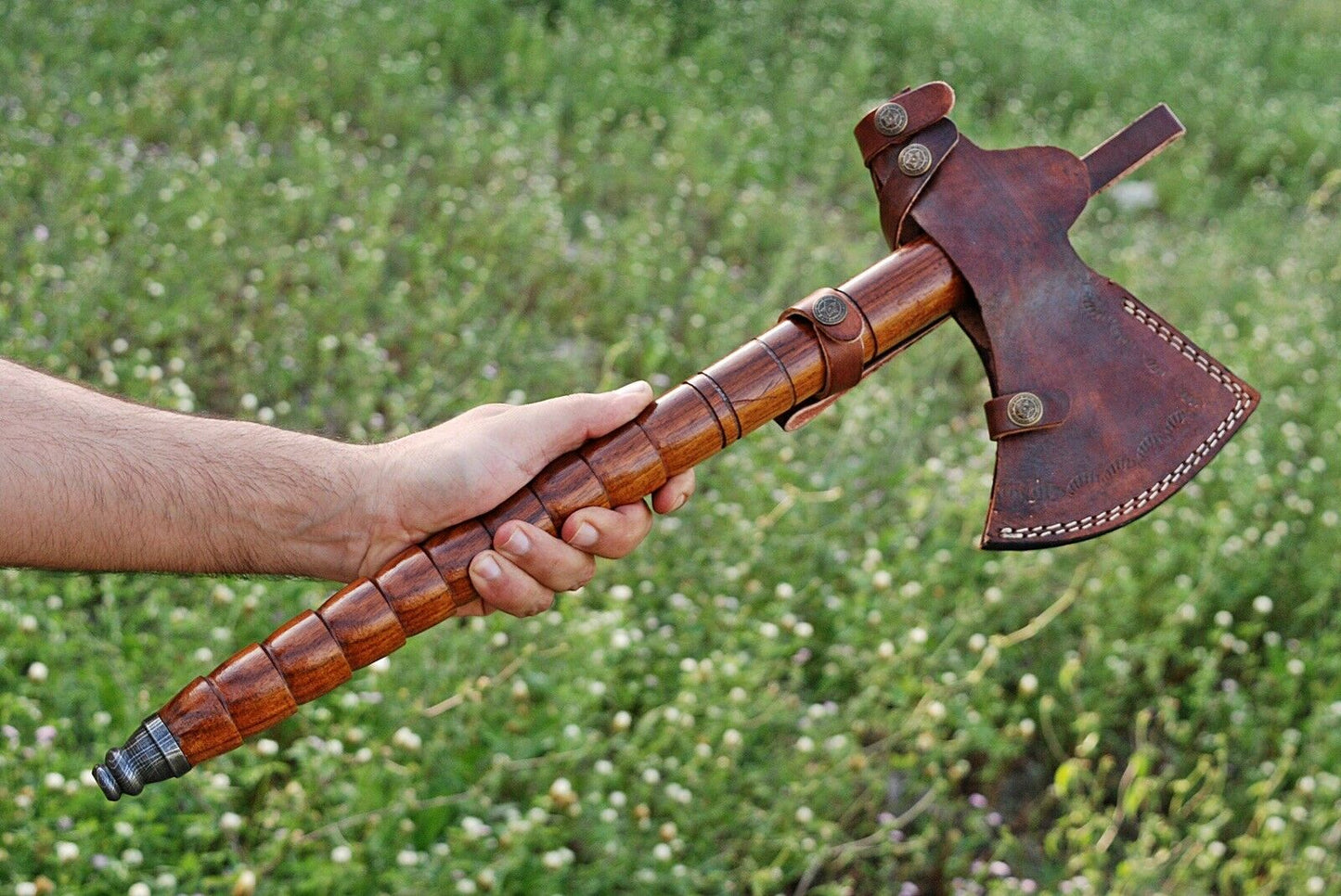 HS-1060 | Custom Handmade Damascus Hand Forged Tomahawk knife, Hatchet, Axe,Integral Natural Wood