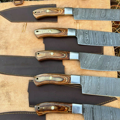 HS-130 '' Hand Forged Damascus Steel Hunting Chef Kitchen Knife Set W/ Sheath