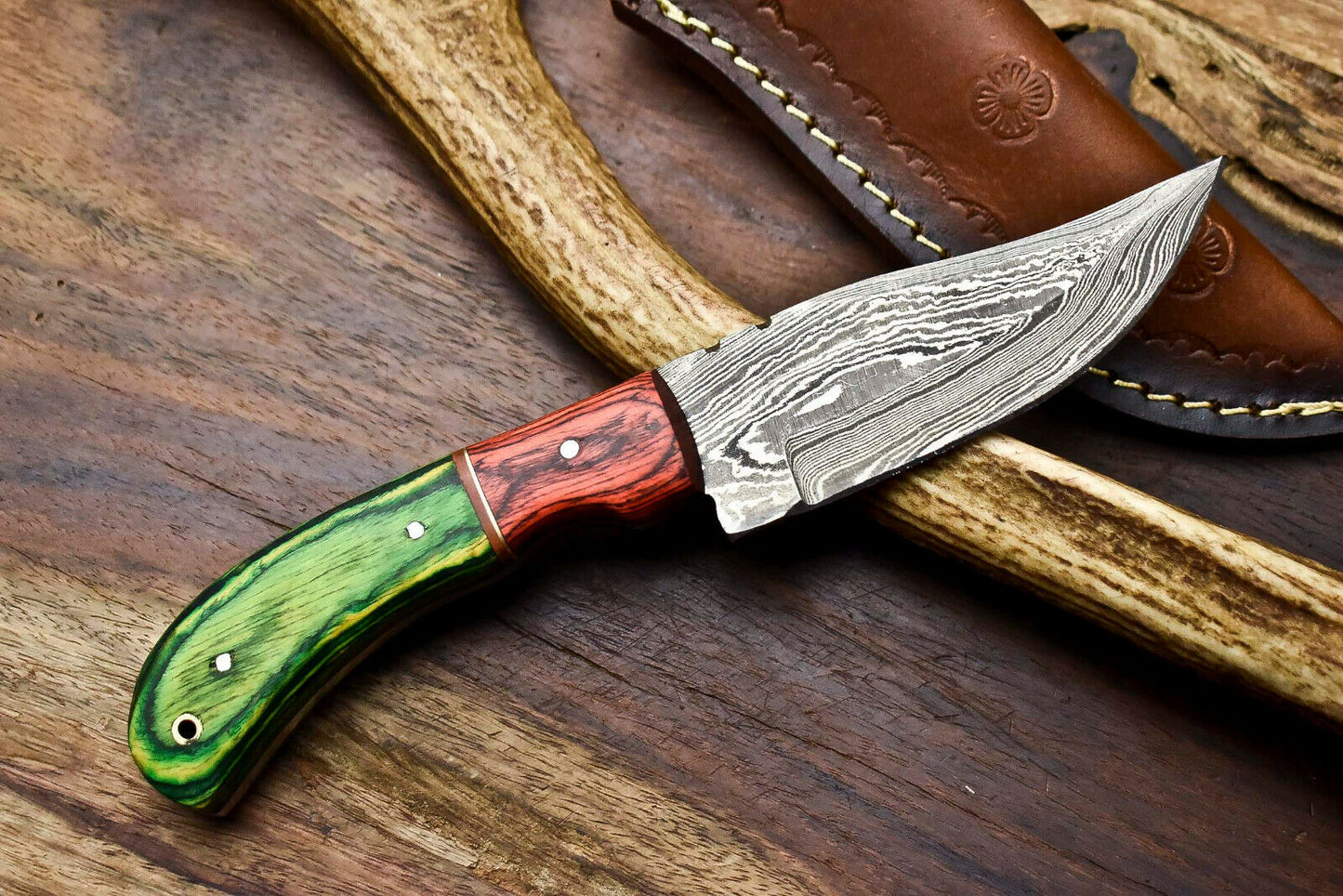 HS-689 Custom Handmade Damascus Steel Skinner Knife - Beautiful Hard Wood  Handle