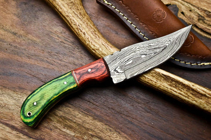 HS-689 Custom Handmade Damascus Steel Skinner Knife - Beautiful Hard Wood  Handle