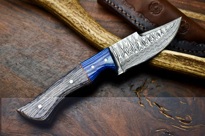 HS-618 Handmade Damascus Skinning Blade Camping Full Tang Knife