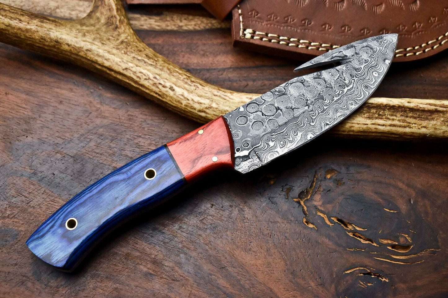 HS-628 Handmade Damascus Skinning Blade Camping Full Tang Knife