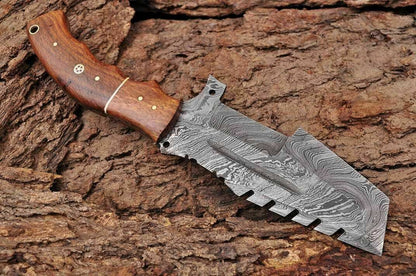 HS-938  Custom Handmade Damascus Steel Tracker Knife With Rose Wood Handle