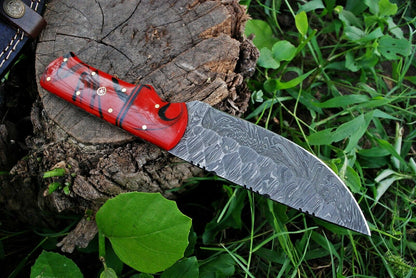 HS-371 '' Handmade Damascus Fix Blade Hunting Skinner Camping Knife Resin Handle