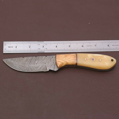 HS-778 Custom Handmade Damascus Skinner Knife With Bone + Wood Handle