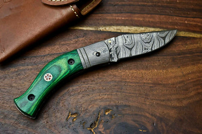Custom Handmade Damascus Steel Blade Liner-Lock Pocket Folding Knife| HARD WOOD
