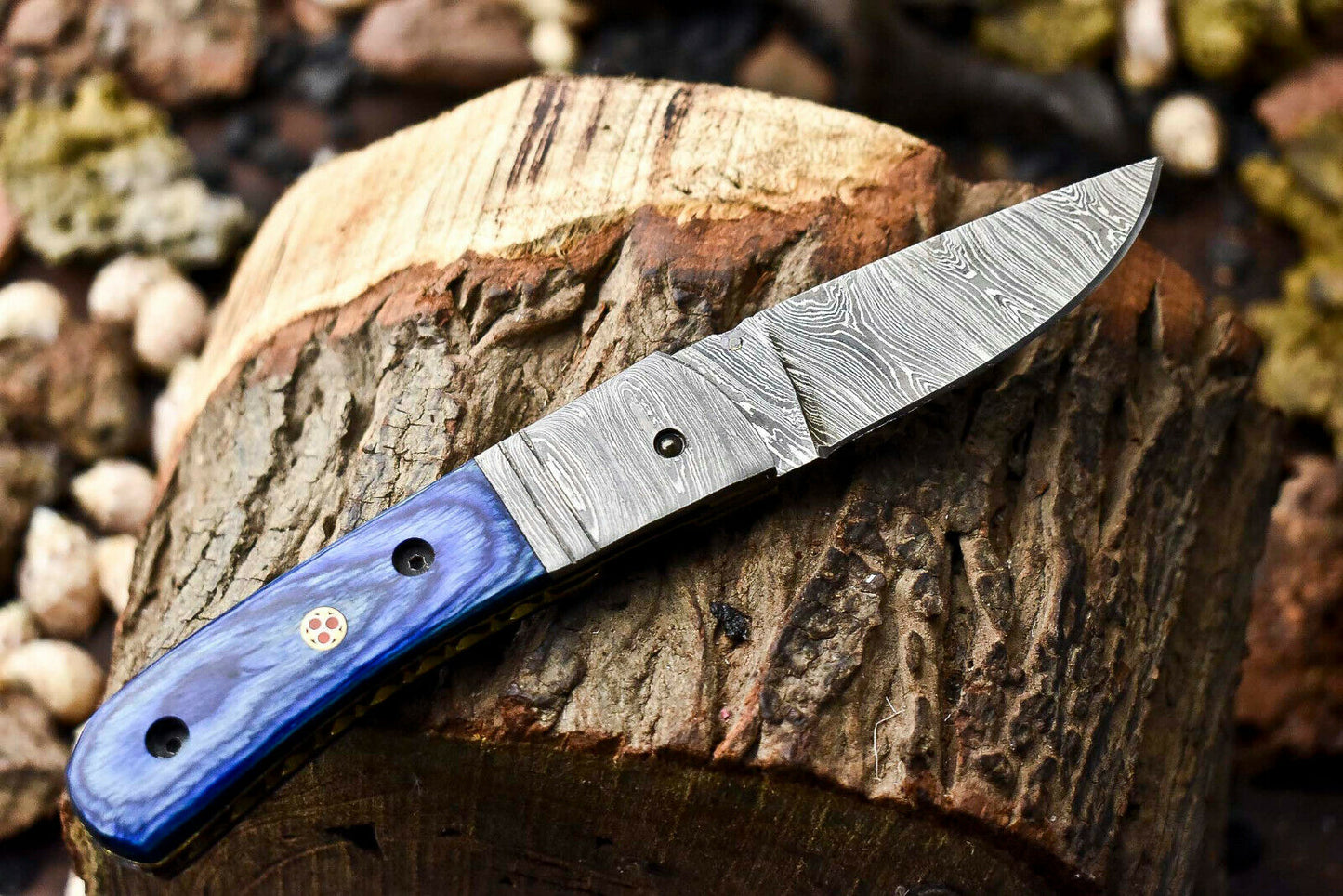 Custom Handmade Damascus Steel Pocket Folding Knife - Beautiful Hard Wood Handle