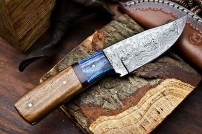 HS-699 Custom Handmade Damascus Steel Skinner Knife - Beautiful Wood Handle