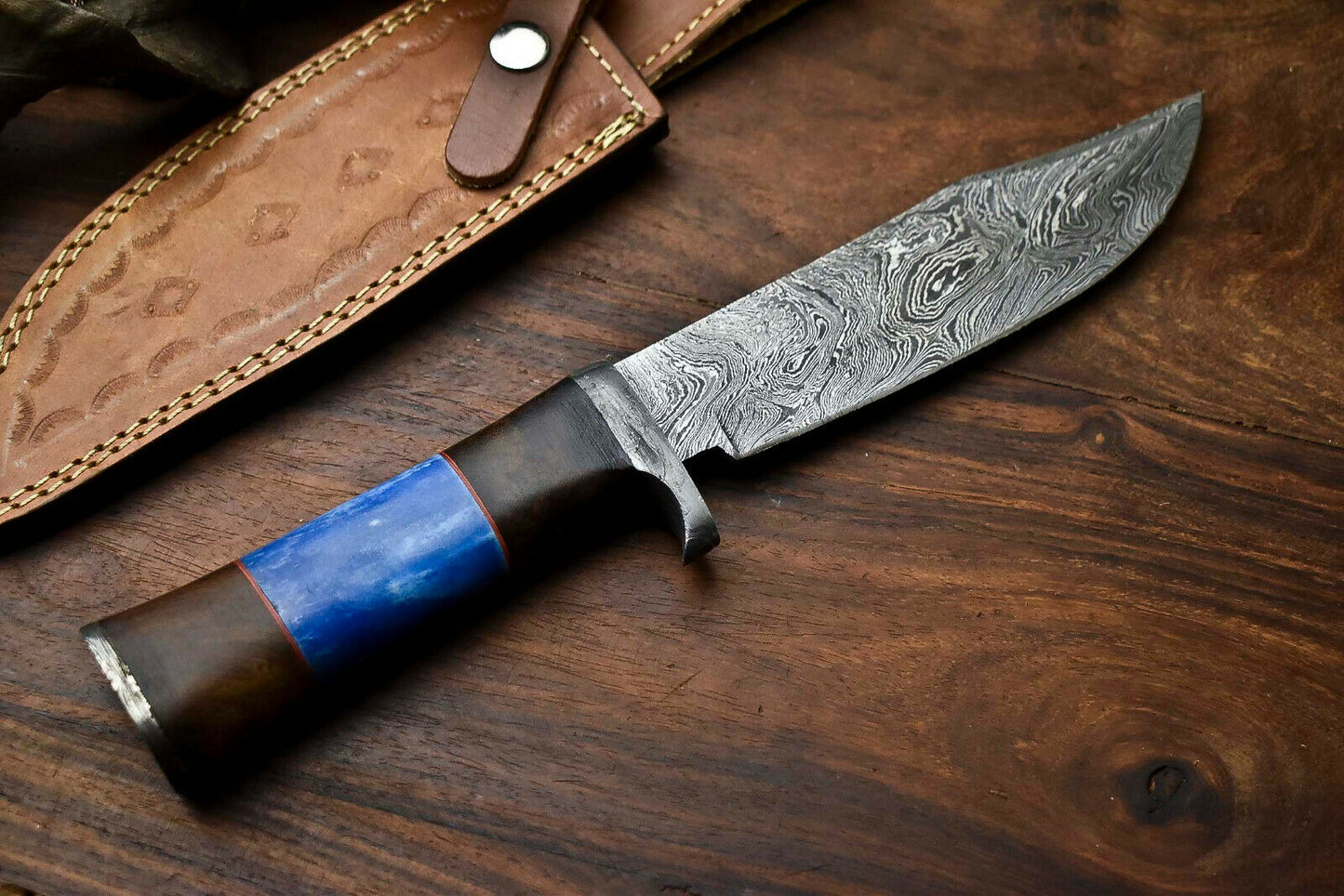 HS-322 Custom Hand Made Damascus Steel Blade Bowie Hunting Knife | CAMEL BONE