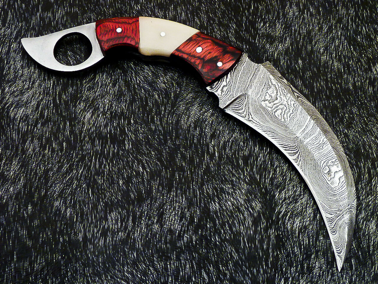 HS-890 Custom Hand Forged Damascus Steel 10" Karambit Knife - Hard Wood Handle