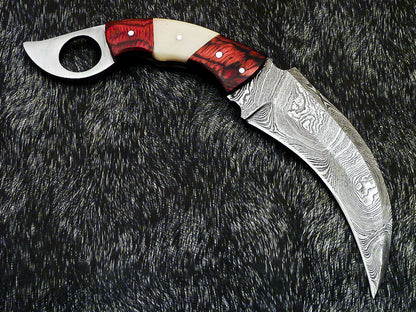 HS-890 Custom Hand Forged Damascus Steel 10" Karambit Knife - Hard Wood Handle