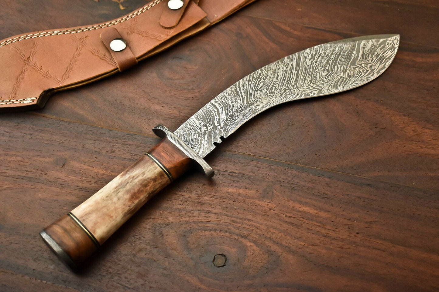 HS-870 Custom Handmade Damascus Steel Hunitng/Kukri Knife - Camel Bone Handle