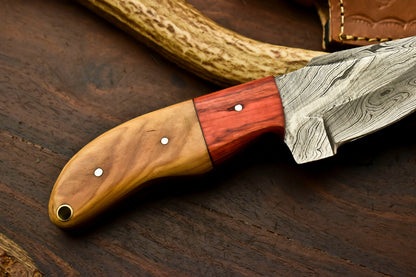 HS-721 Custom Handmade Damascus Steel Skinner Knife - Hard Wood Handle