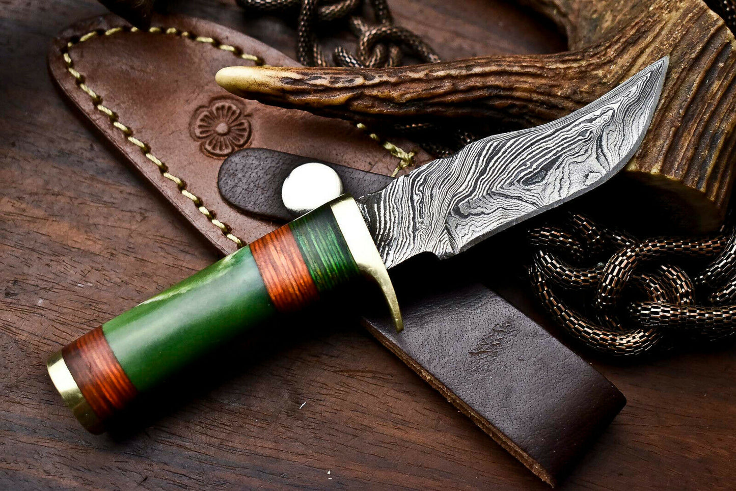 HS-407 | Custom Handmade Awesome Camel Bone Handle Damascus Steel Hunting Knife - Great Price