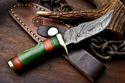 HS-407 | Custom Handmade Awesome Camel Bone Handle Damascus Steel Hunting Knife - Great Price