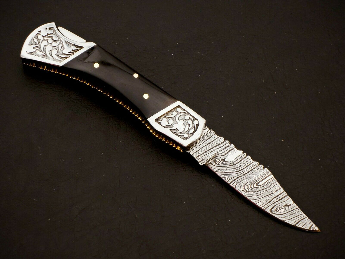 HS-1110 Custom Hand Forged Damascus Steel Back Lock Resin Handle Knife