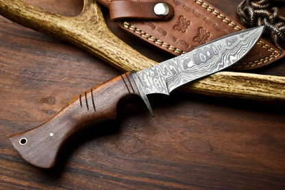 HS-408 | Custom Handmade Awesome Wood Handle Damascus Steel Hunting Knife - Great Price