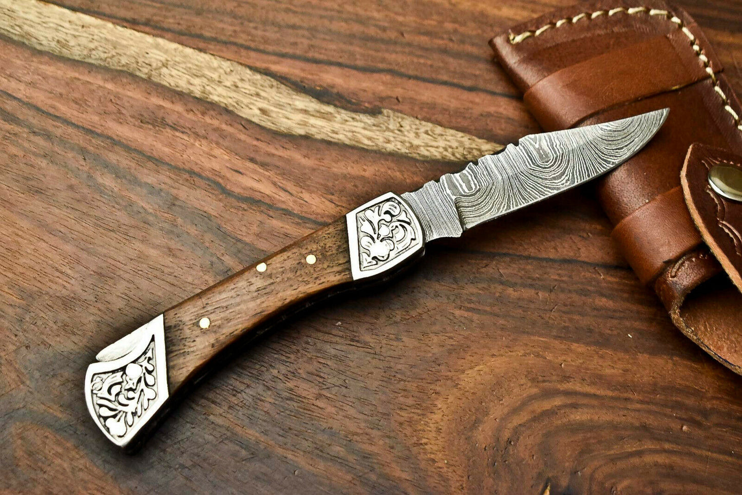 HS-1130 '' Hand Made Damascus Steel Blade Back Lock Folding Knife