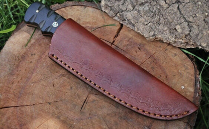 HS-463 Custom Handmade Damascus Steel Skinner/Hunting Knife With Black Micarta Handle