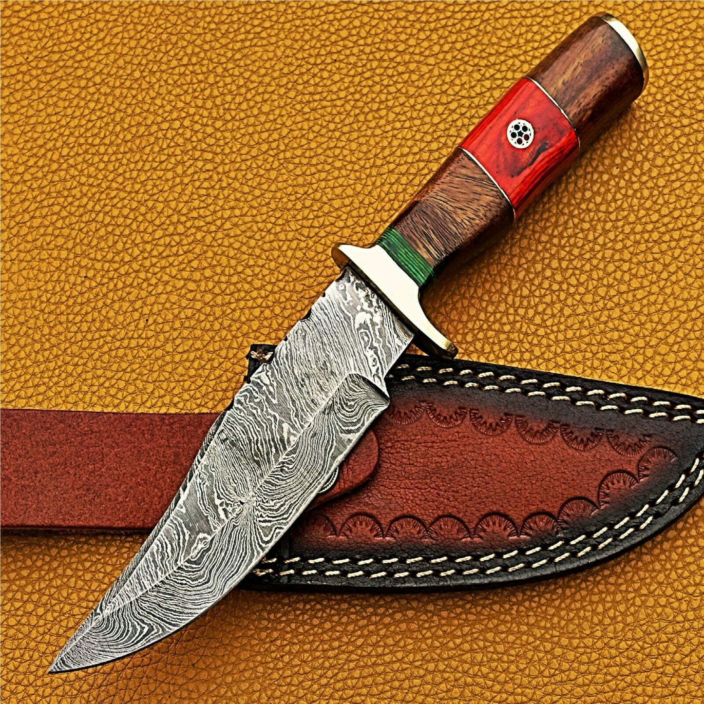 HS-423 | Custom Handmade Damascus Steel Hunting Knife - Beautiful Hard Wood Handle