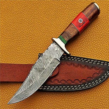 HS-423 | Custom Handmade Damascus Steel Hunting Knife - Beautiful Hard Wood Handle