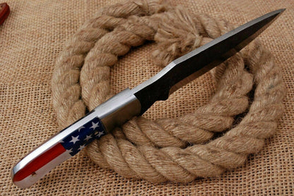 HS-464 10'' Custom Handmade Railroad Steel Hunting Knife With Flag Resin Handle