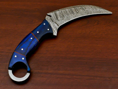 HS-887 HANDMADE DAMASCUS CUSTOM PAKKA WOOD KARAMBIT HUNTING KNIFE