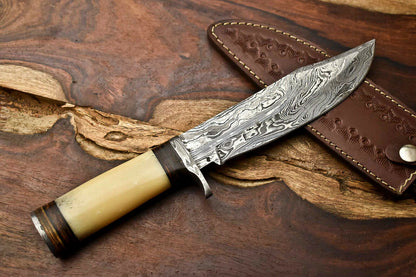 HS-323 Custom Handmade Damascus Steel Bowie Hunting Camping Knife - Beautiful Wood Handle