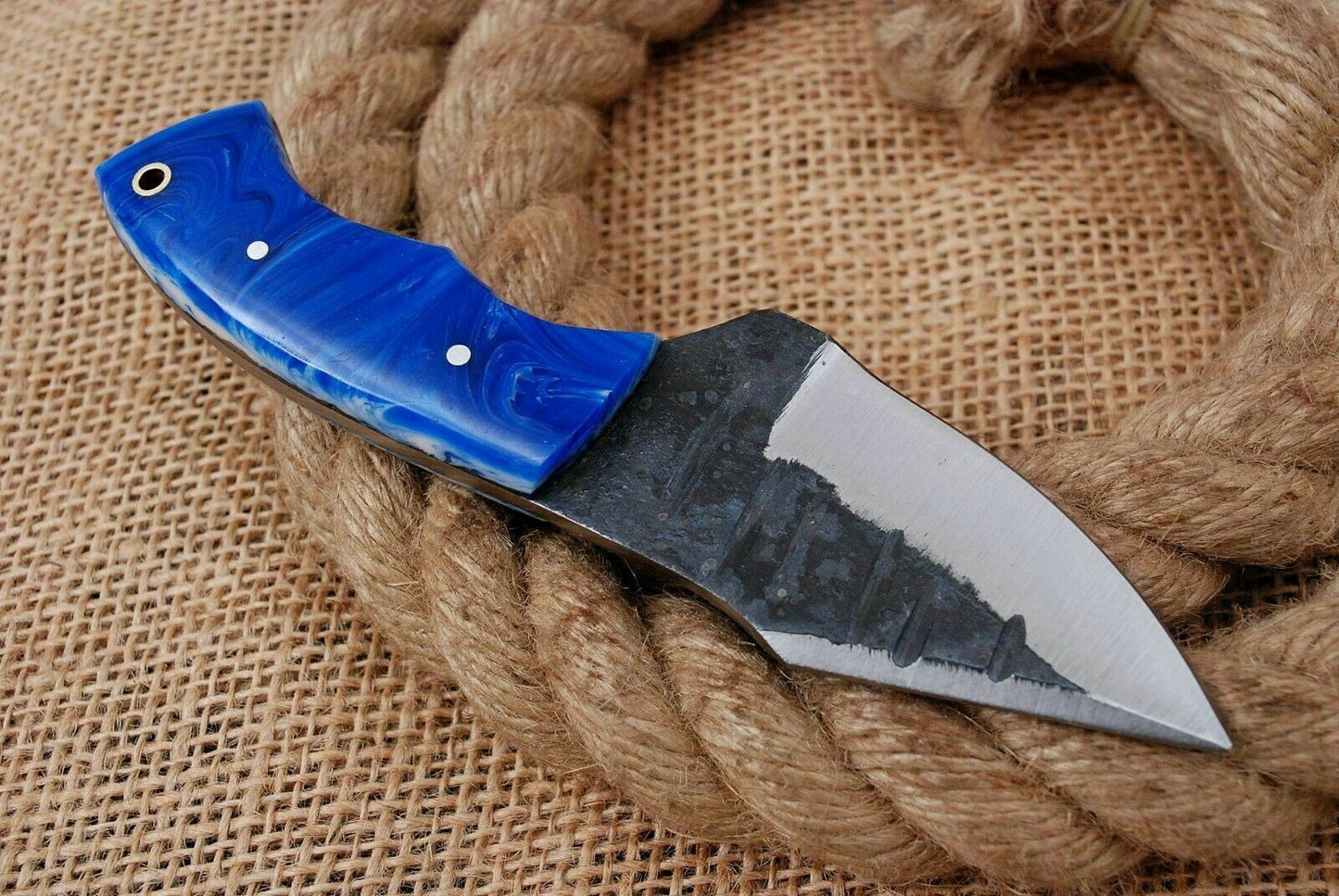 HS-746 6.0'' Custom Handmade High Carbon Mini Skinner Knife With Blue Resin Handle