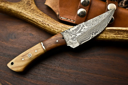 HS-723 Custom Handmade Damascus Steel Skinner Knife - Wood Handle