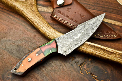 HS-606 Handmade Damascus Skinning Blade Camping Full Tang Knife