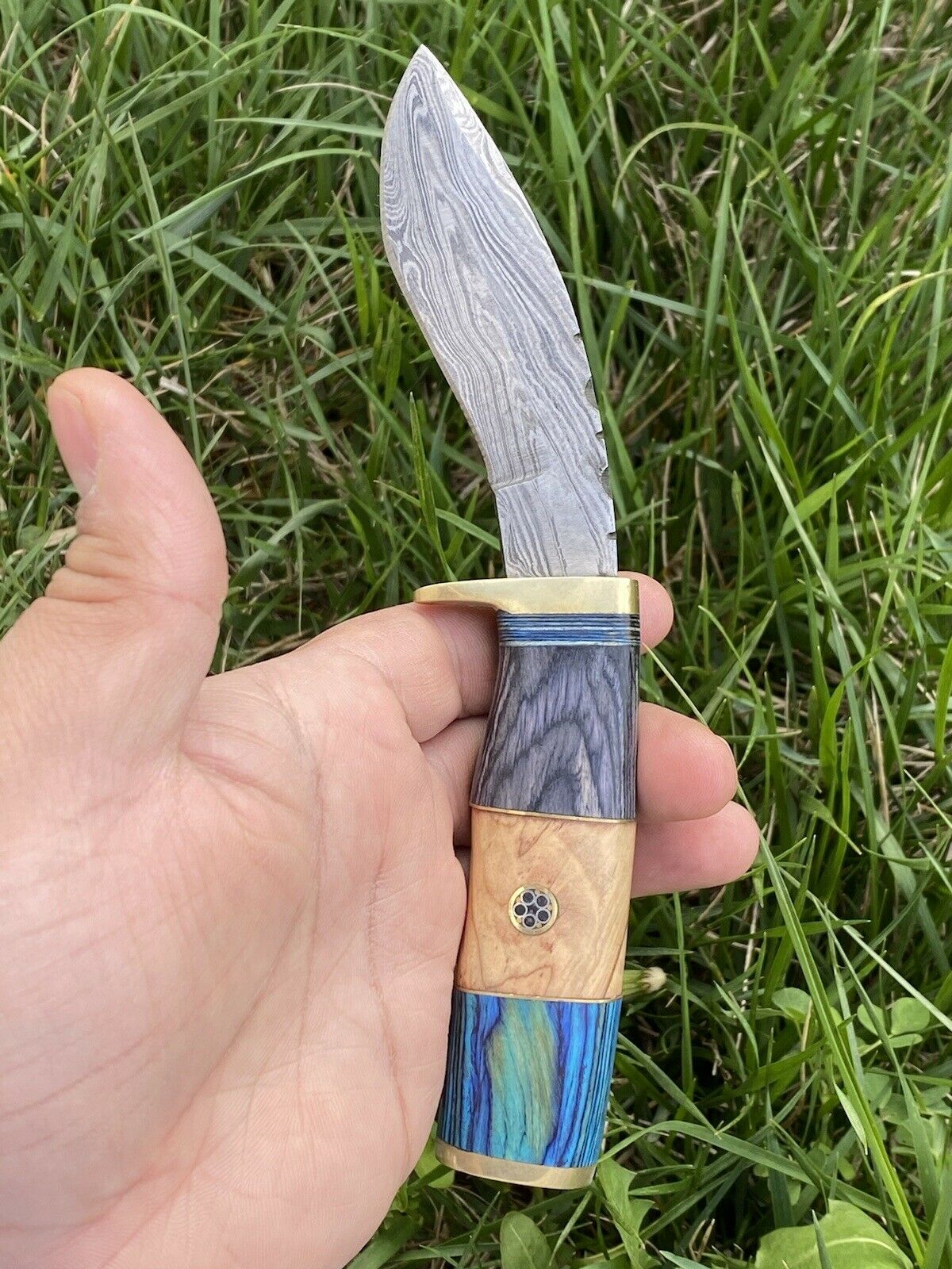 HS-877 Custom Handmade Damascus Kukri Knife With Coloured Woods Handle