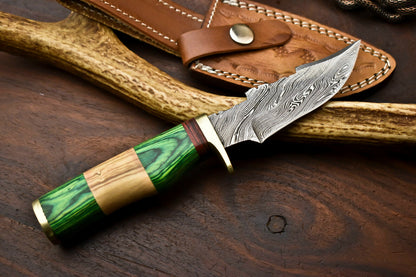 HS-415 | Custom Handmade Damascus Steel Hunting Knife - Hard Wood Handle
