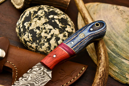 HS-722 Custom Handmade Damascus Steel Skinner Knife - Hard Wood Handle