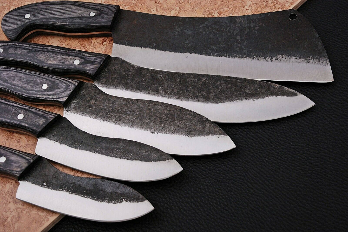 HS-185 Custom Handmade High Carbon Steel Chef-Kitchen Knife Set With Hard Wood Handle