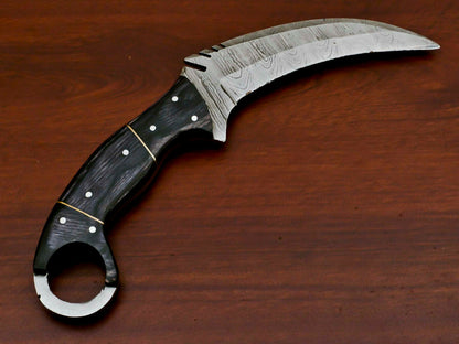 HS-889 HANDMADE DAMASCUS CUSTOM PAKKA WOOD KARAMBIT HUNTING KNIFE